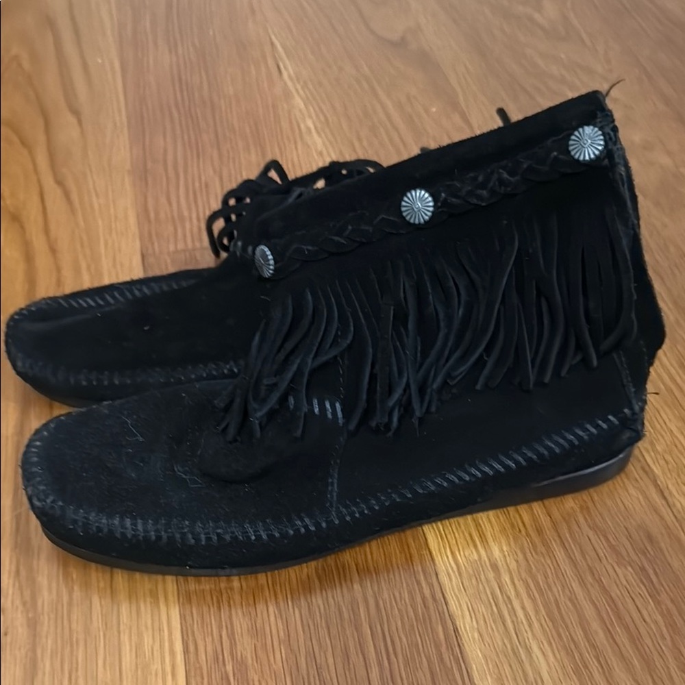 Black Fringe Moccasin Boots